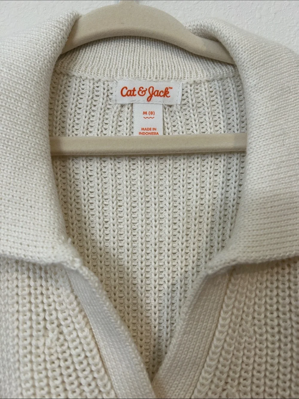 Cat & Jack Cream V-Neck Sweater with Red Stripes